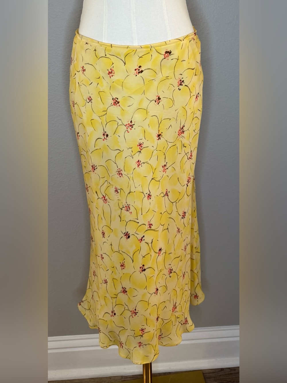 Ann Taylor Yellow Floral Midi Skirt